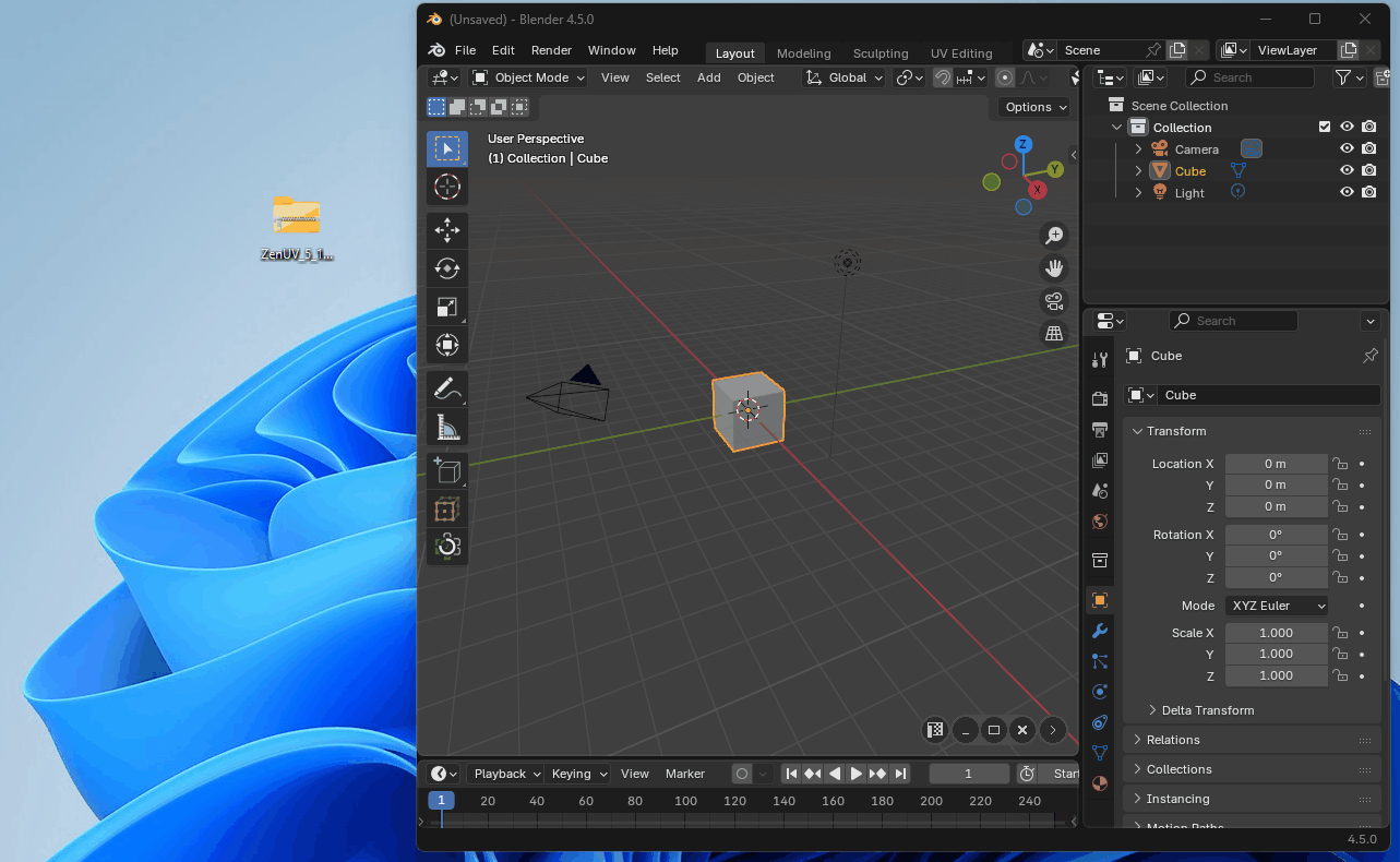 siatka sześcianu z aktywnym trybem edycji w Blenderze